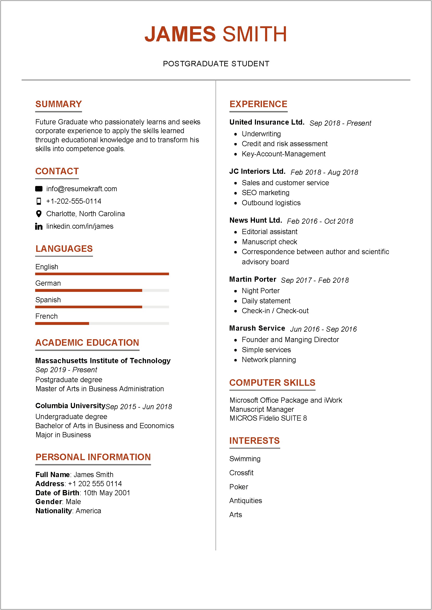 B A Psychology Resume Examples