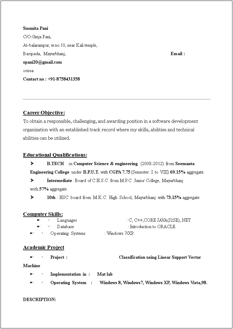 B Tech With Mba Resume Samples