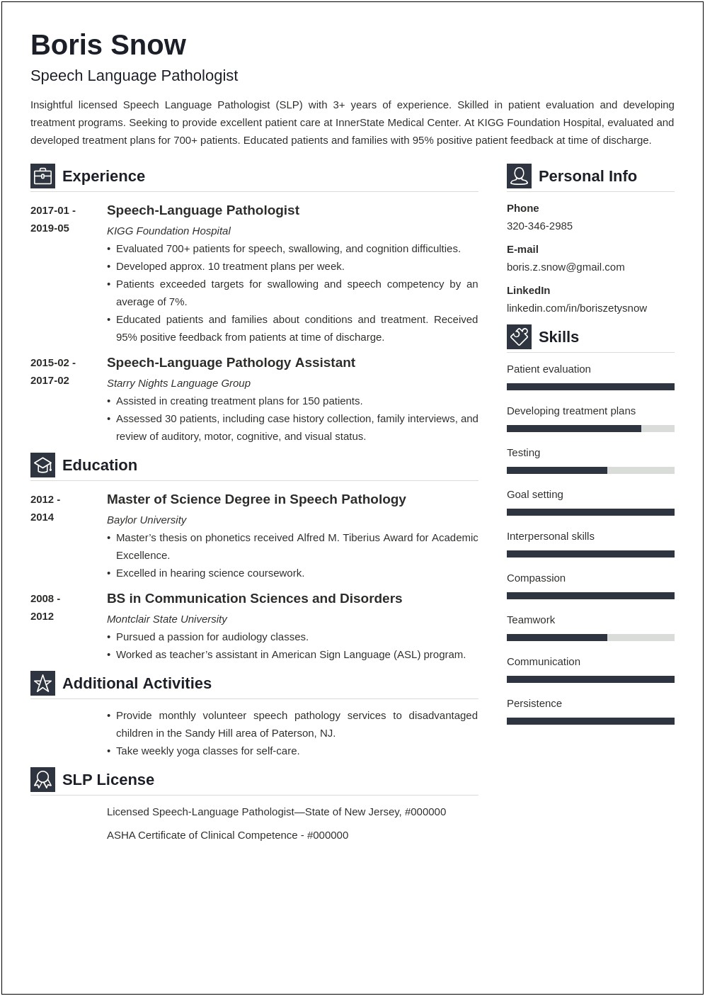 Bachelor's Of Slp Resume Objective Examples