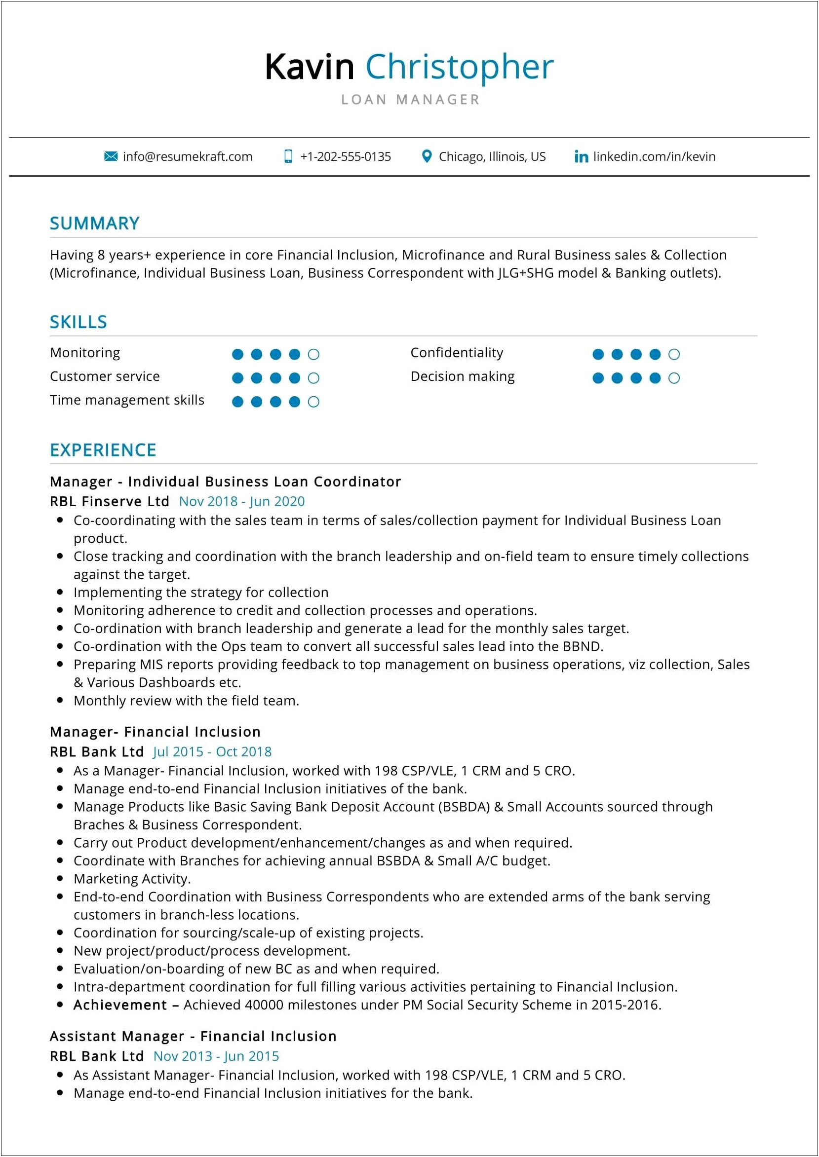 Bank Branch Operations Manager Resume