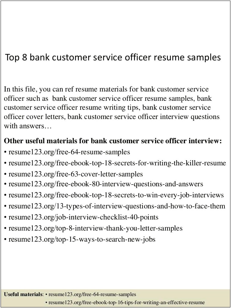 Bank Customer Service Job Description For Resume