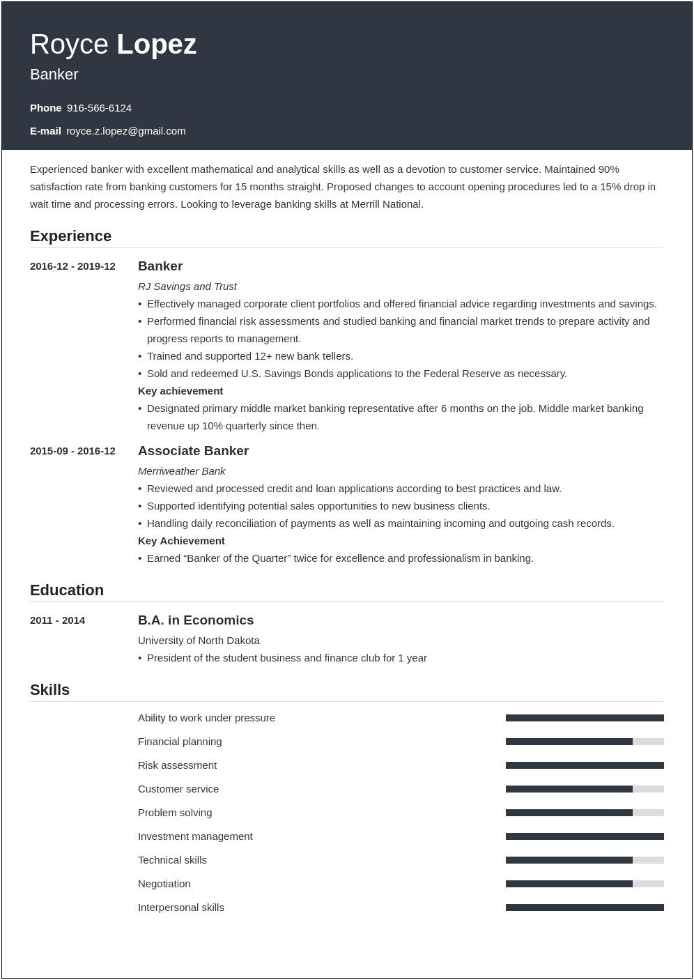 Bank Resume Formats And Examples