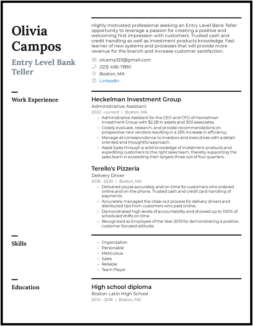 Bank Specialist Objective Resume Examples