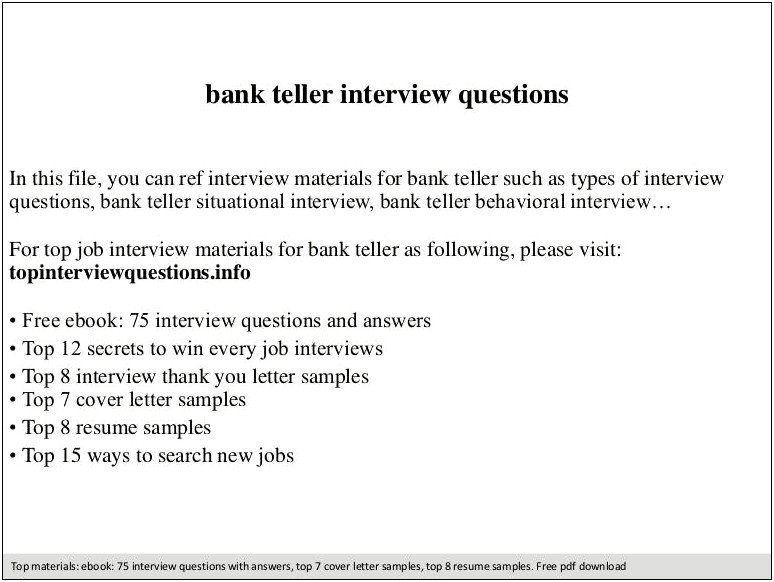 Bank Teller Resume Sample Pdf