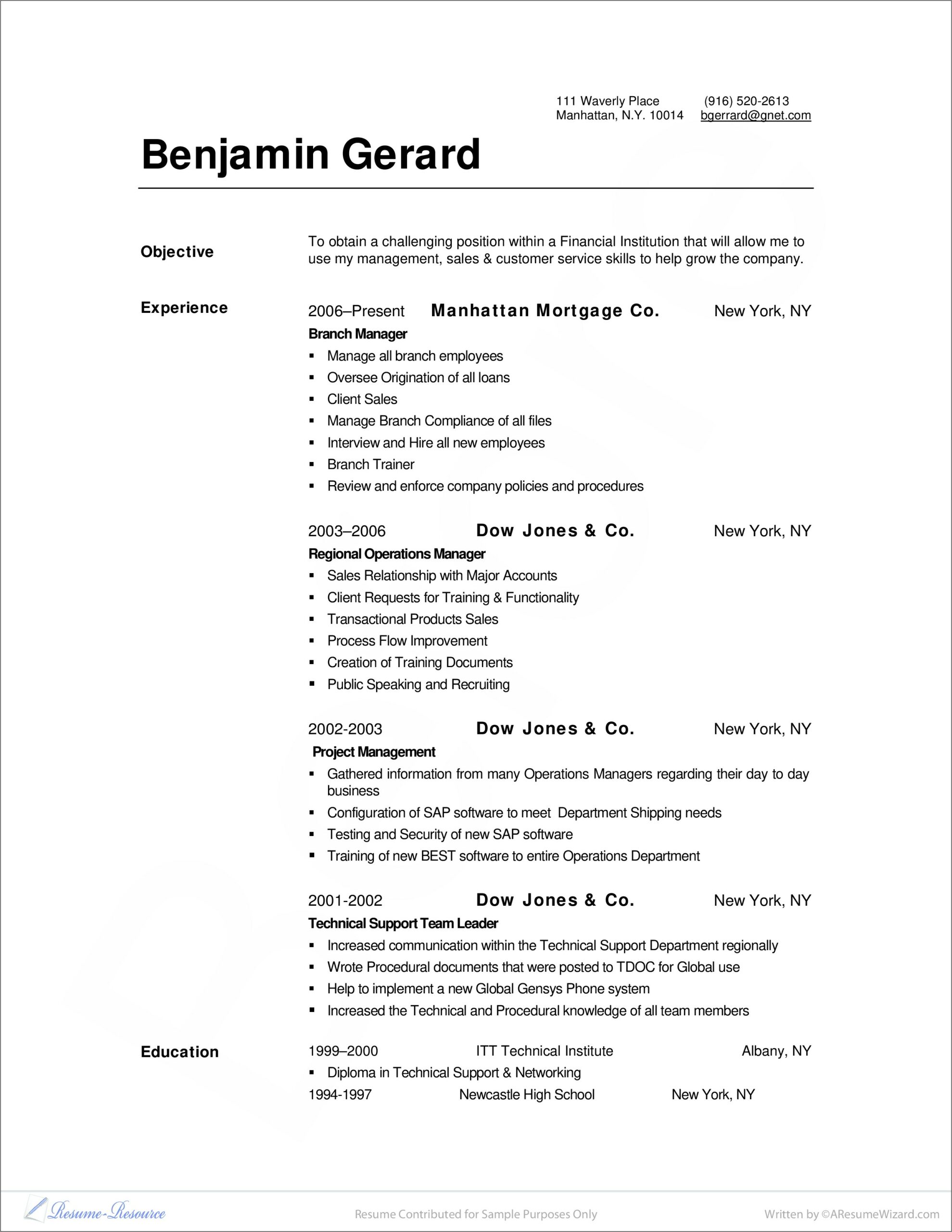 Banking Account Manager Resume Sample
