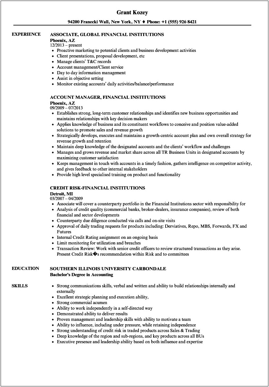 Banking And Finance Resume Examples