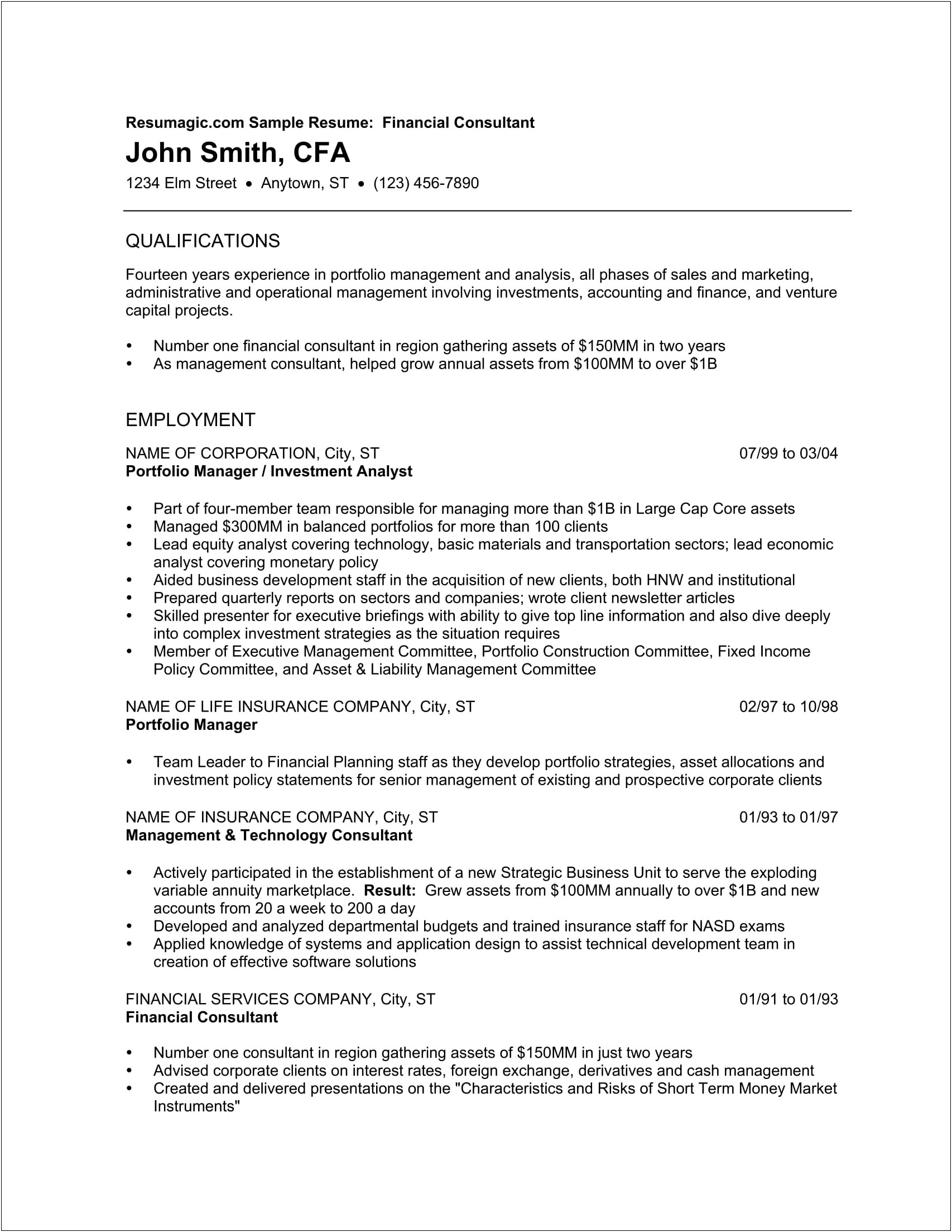 Banking And Finance Resume Samples