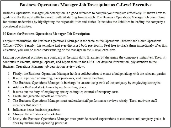 Banking Operations Officer Job Description Resume