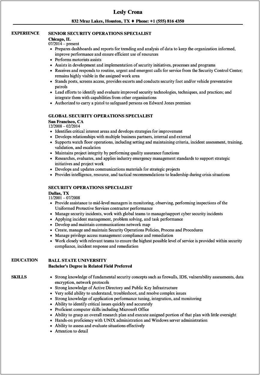 Banking Operations Specialist Resume Sample