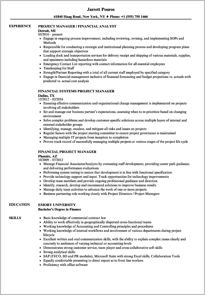 Banking Project Manager Resume Sample