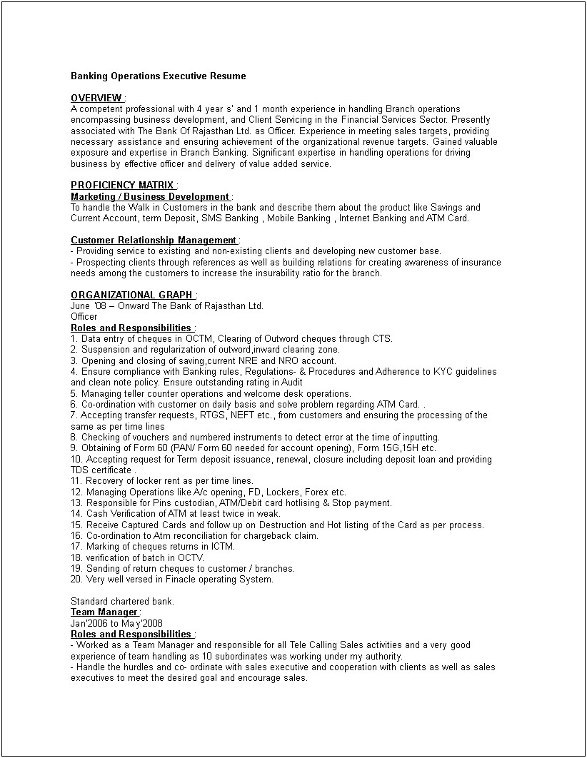 Banking Sales Executive Resume Examples