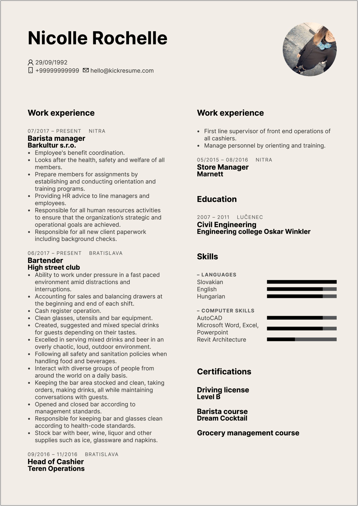 Barista Waitress Job Description Resume