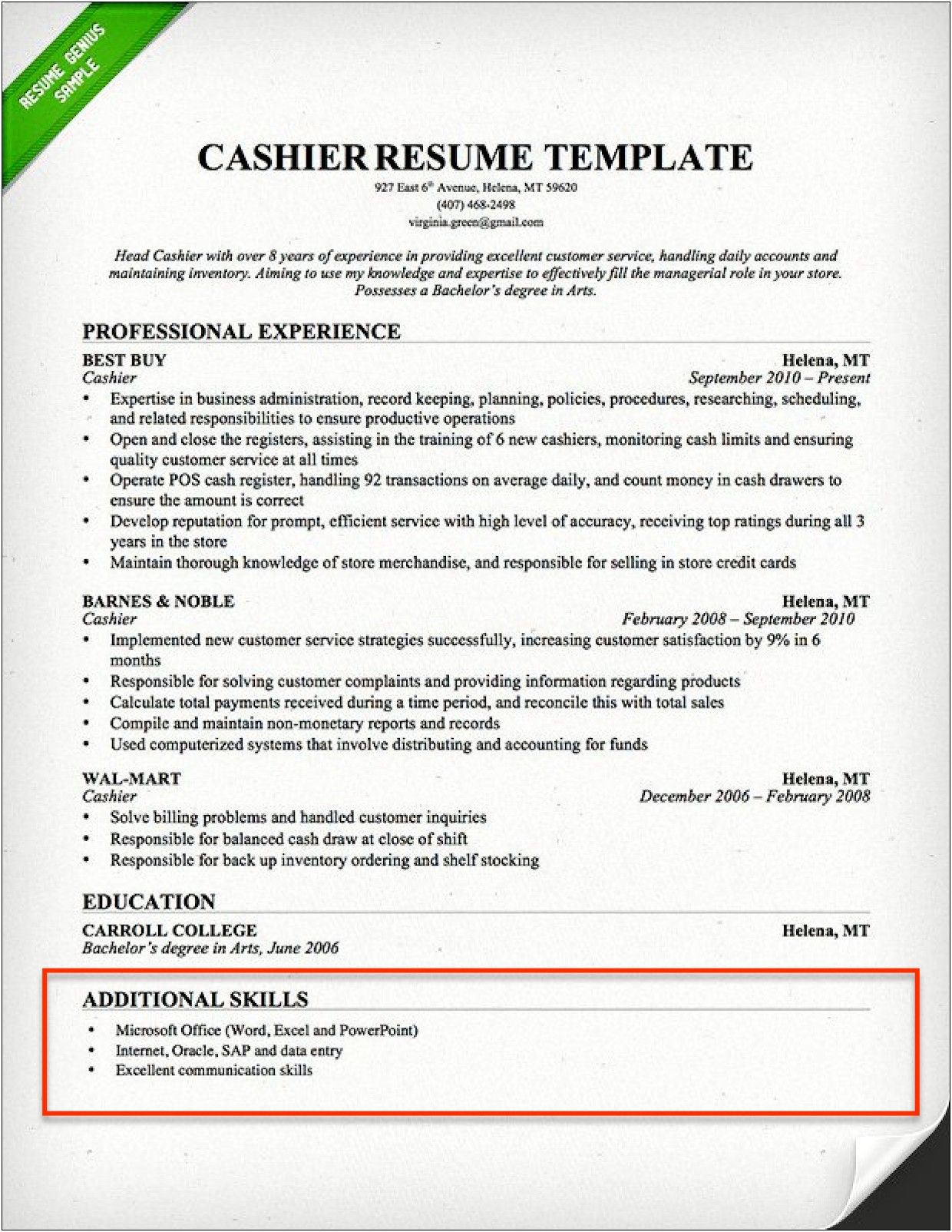 Barnes And Noble Resume Example