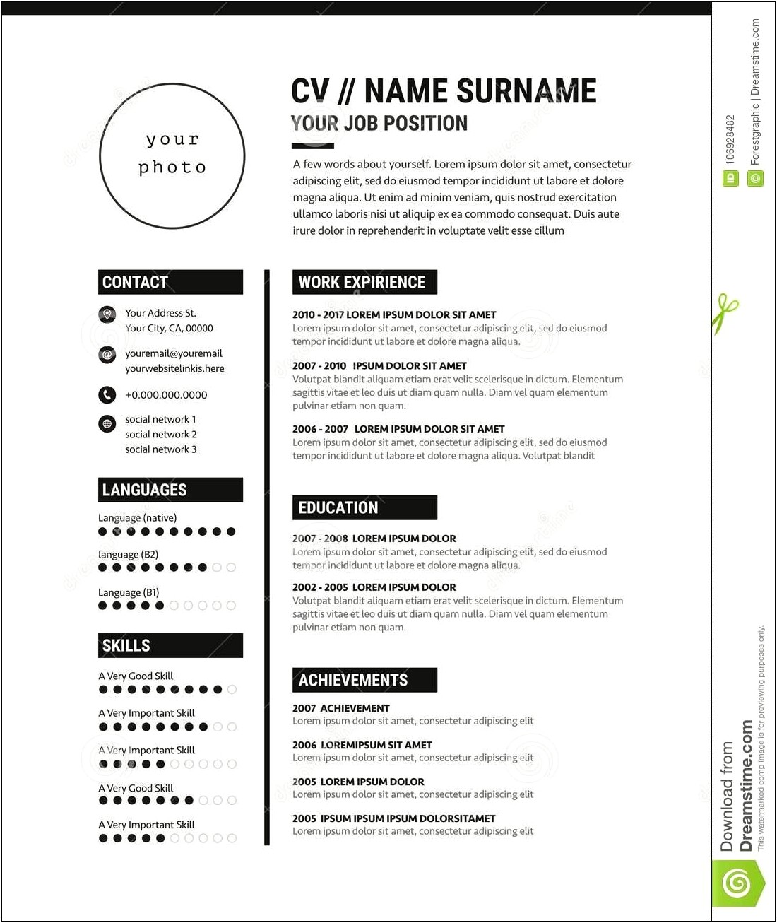 Basic Black And White Resume Template