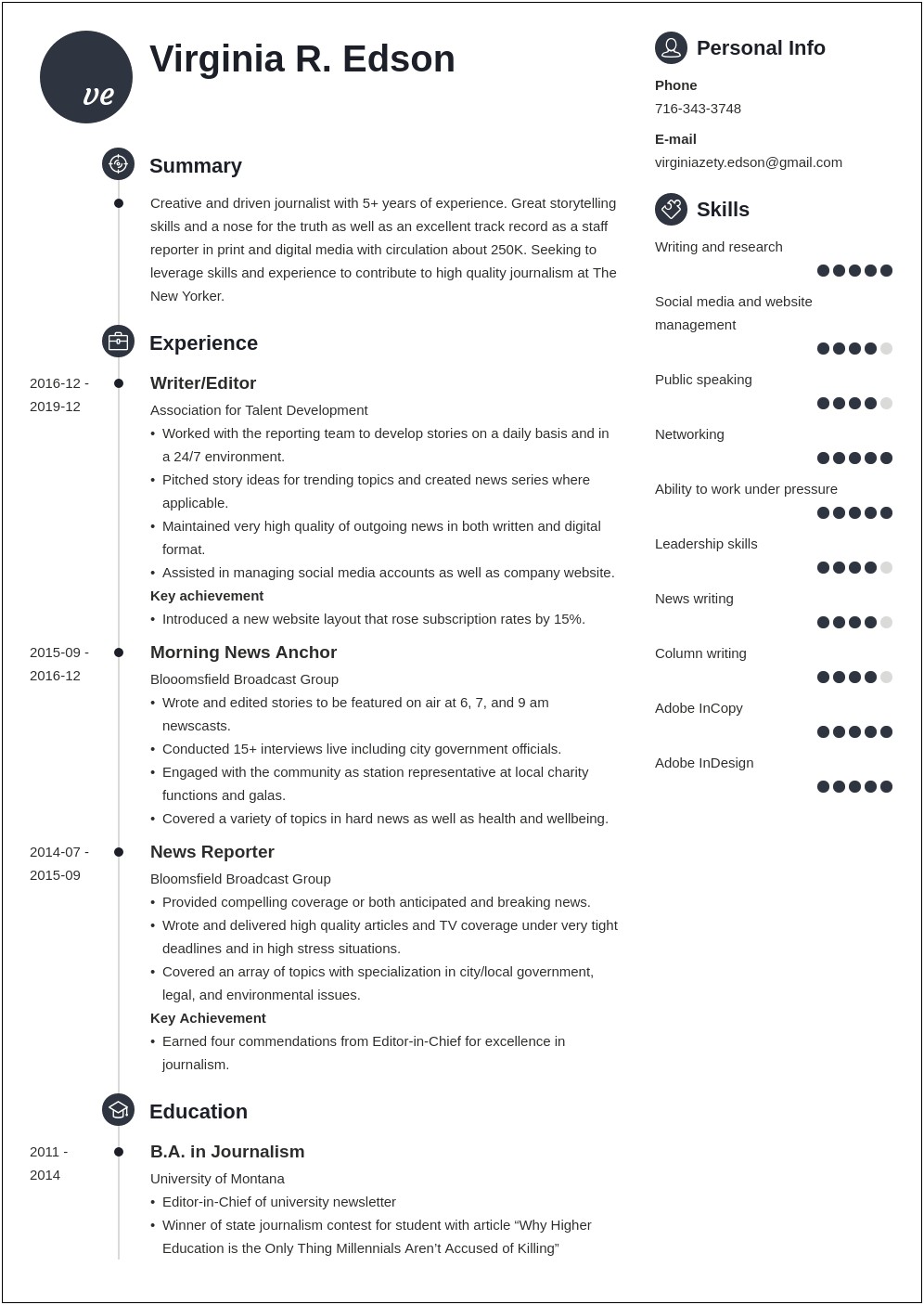 Basic Functions Of Journalist Resume Examples