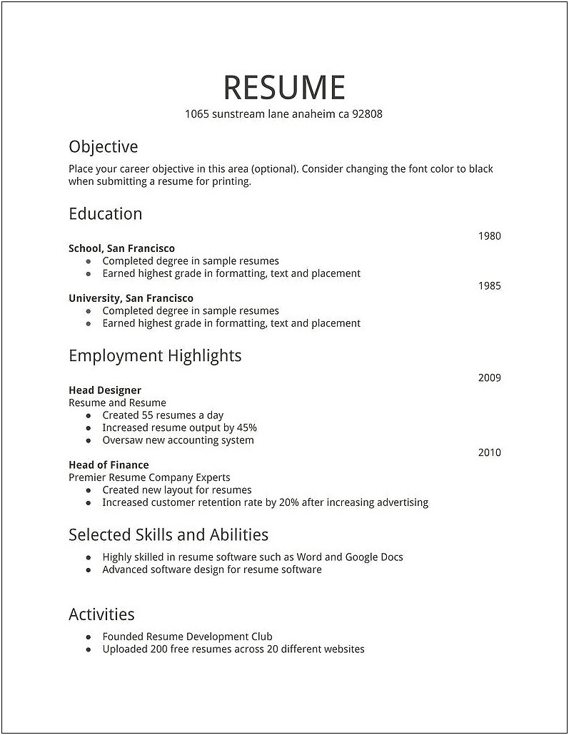 Basic Resume Samples For Jobs