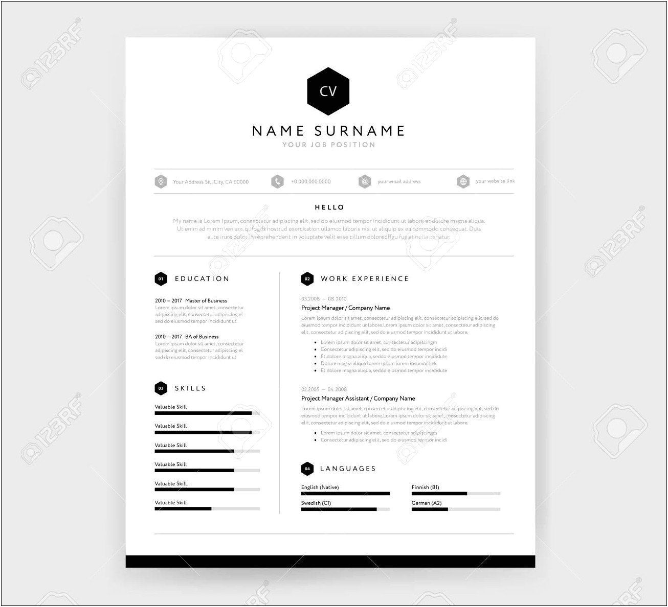 Beautiful Black And White Resume Template