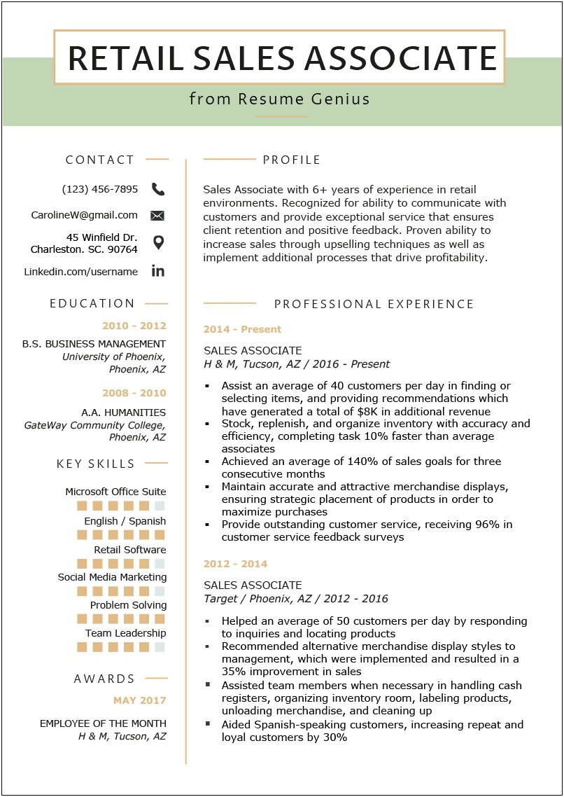 Beauty Retail Sales Resume Examples