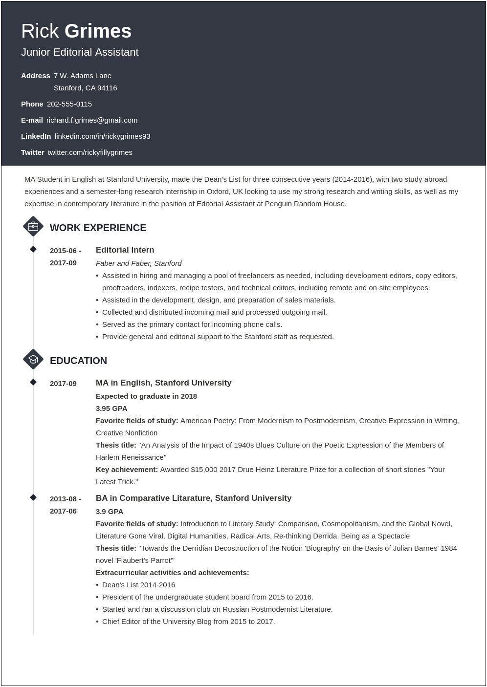 Beginner Job Application Resume Sample