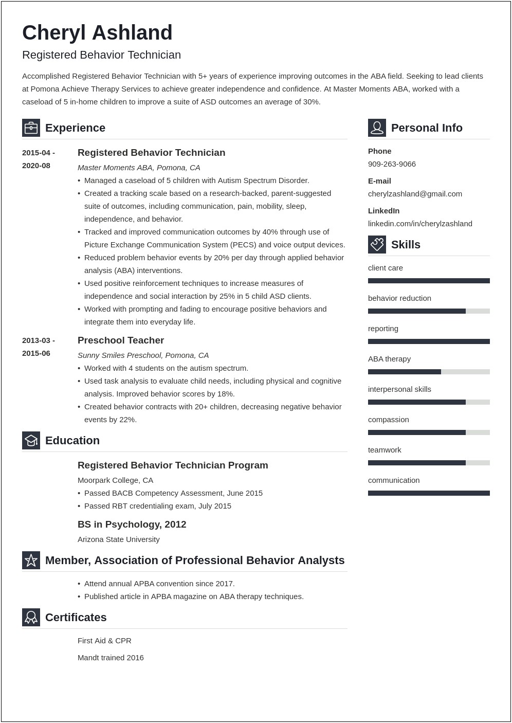 Behavior Technician Job Description Resume