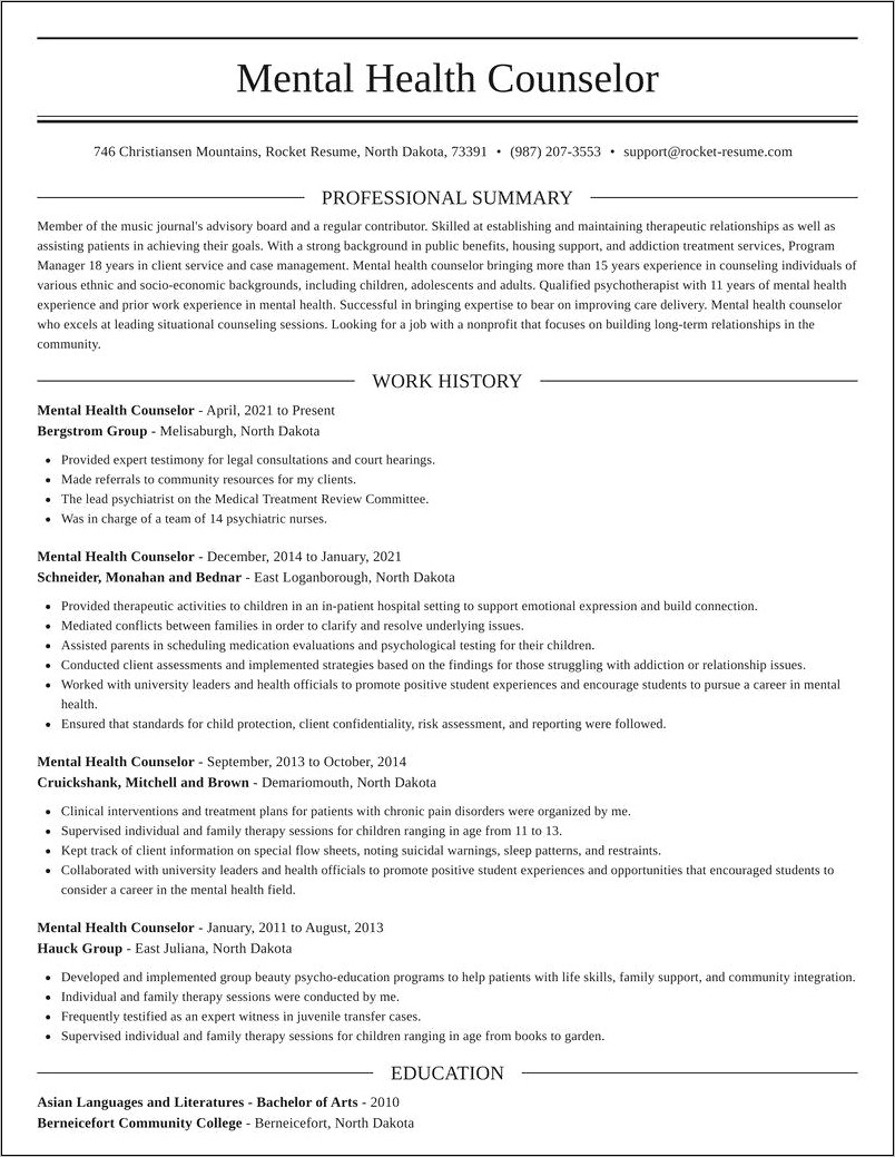 Behavioral Health Counselor Resume Example