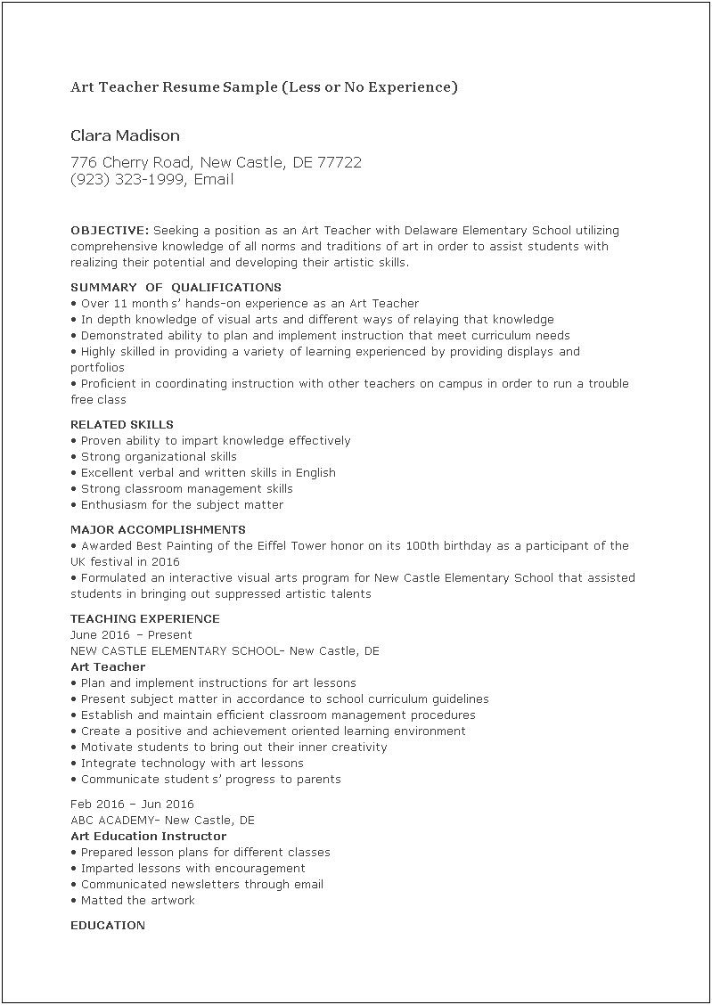 Being A Teacher With No Experience Resume