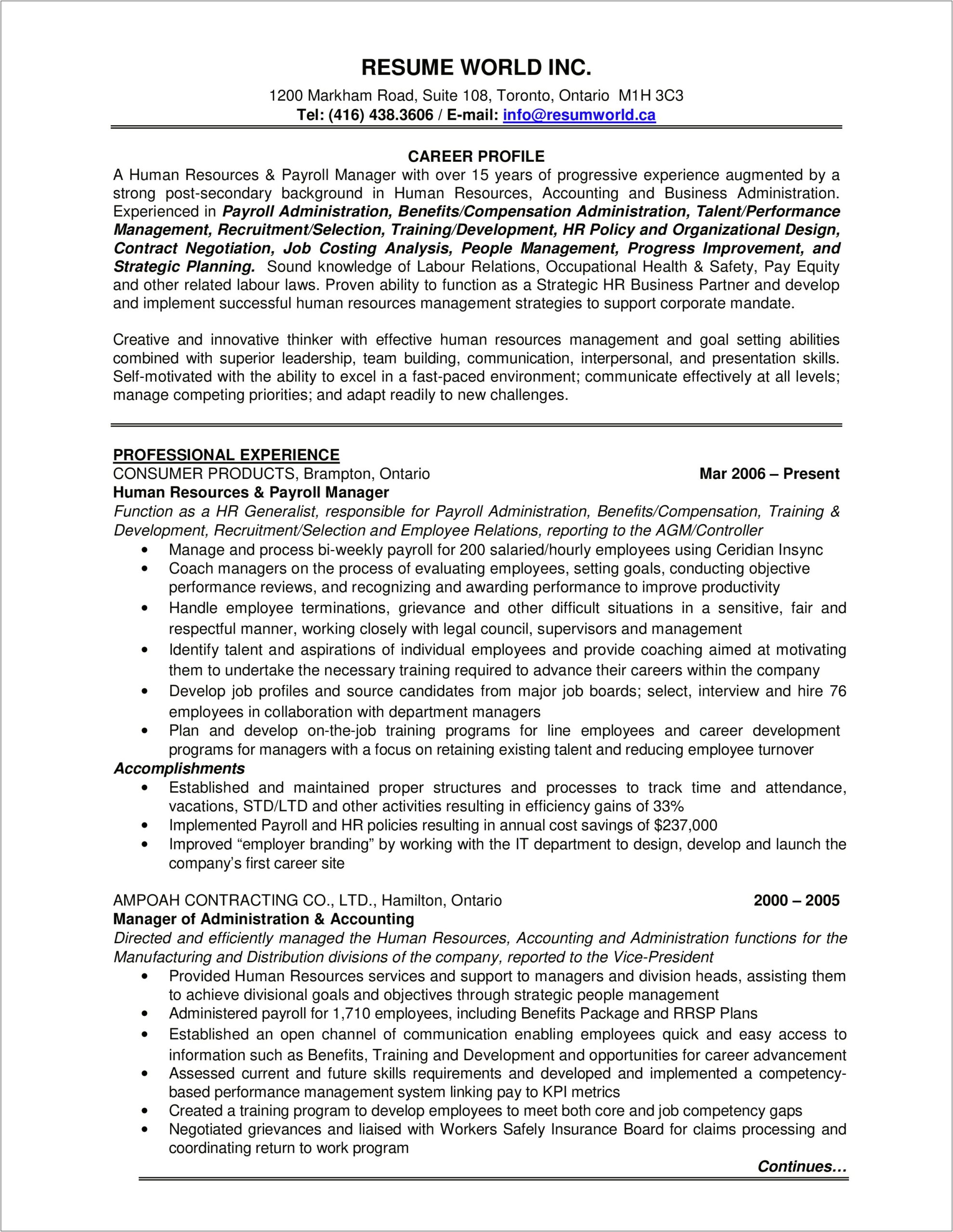 Benefits And Compensation Manager Resume