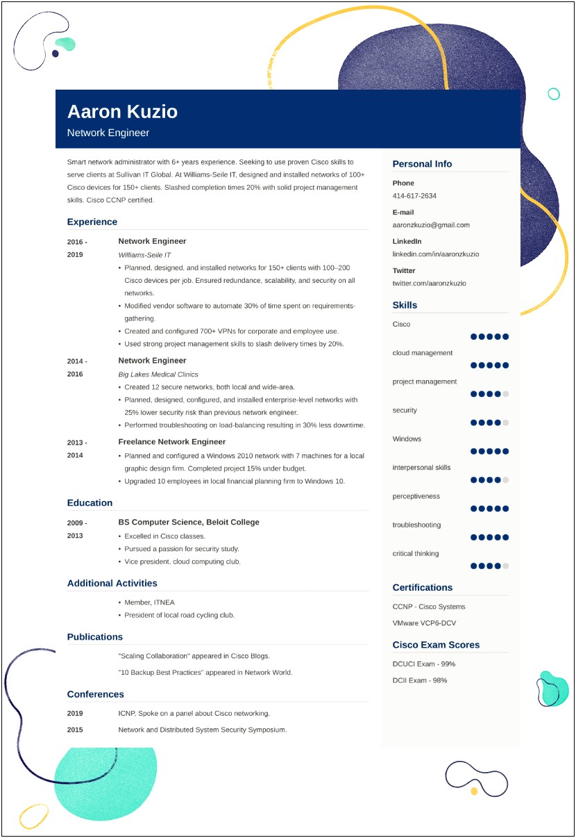 Best 1 Page Resume Templates Network Engineer