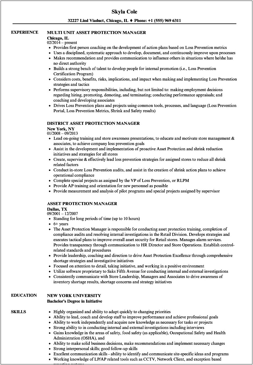 Best Buy Asset Protection Facts Resume Example