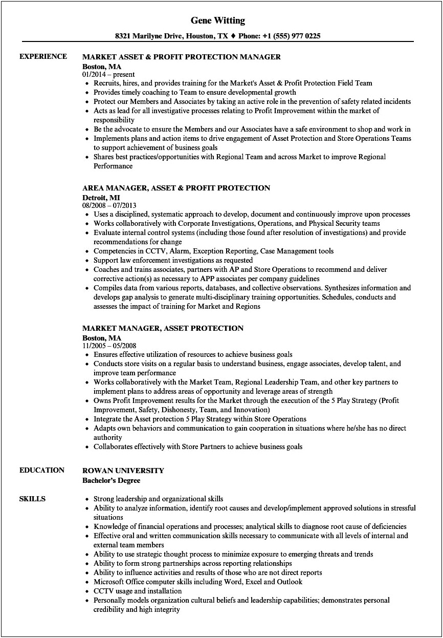 Best Buy Asset Protection Resume