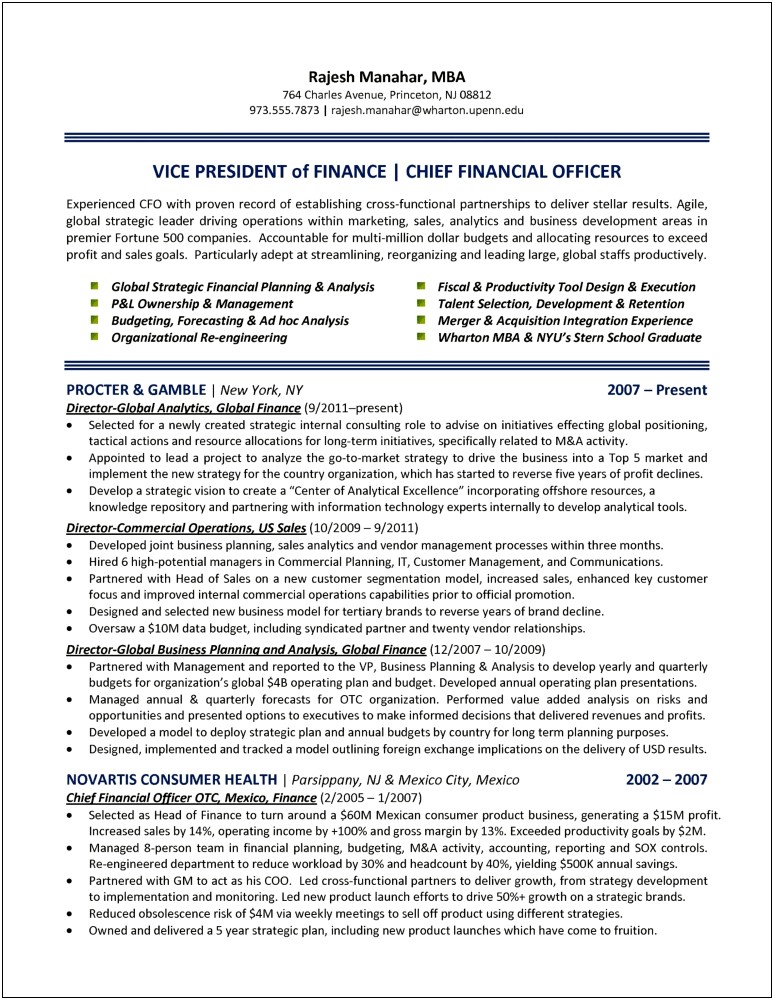 Best Chief Financial Officer Resume