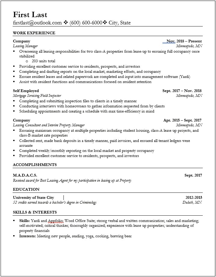 Best Commerical Property Manager Resume