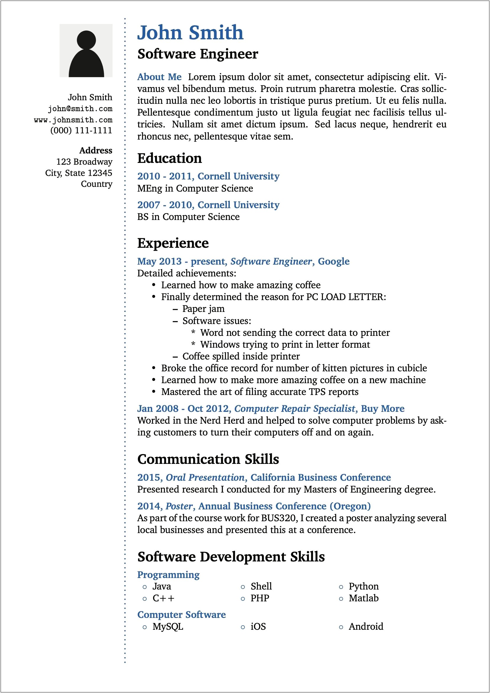 Best Computer Science Resume Of A College Grad
