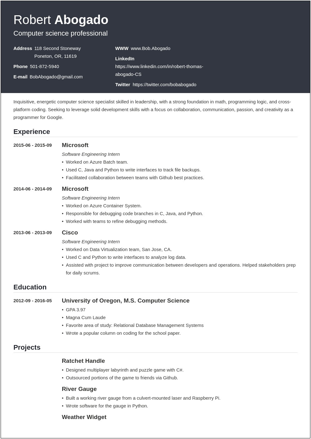 Best Computer Science Resume Template