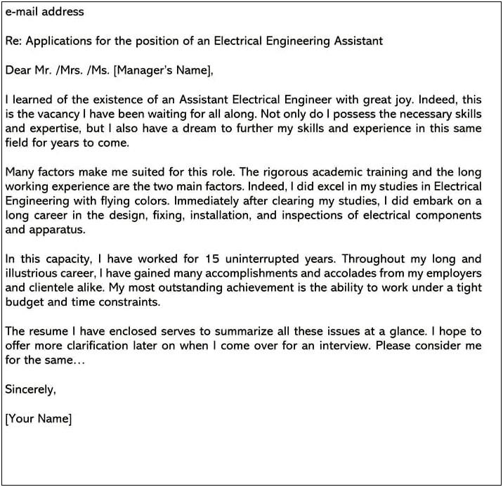 Best Coverletter For Electrical Instructor On Resume