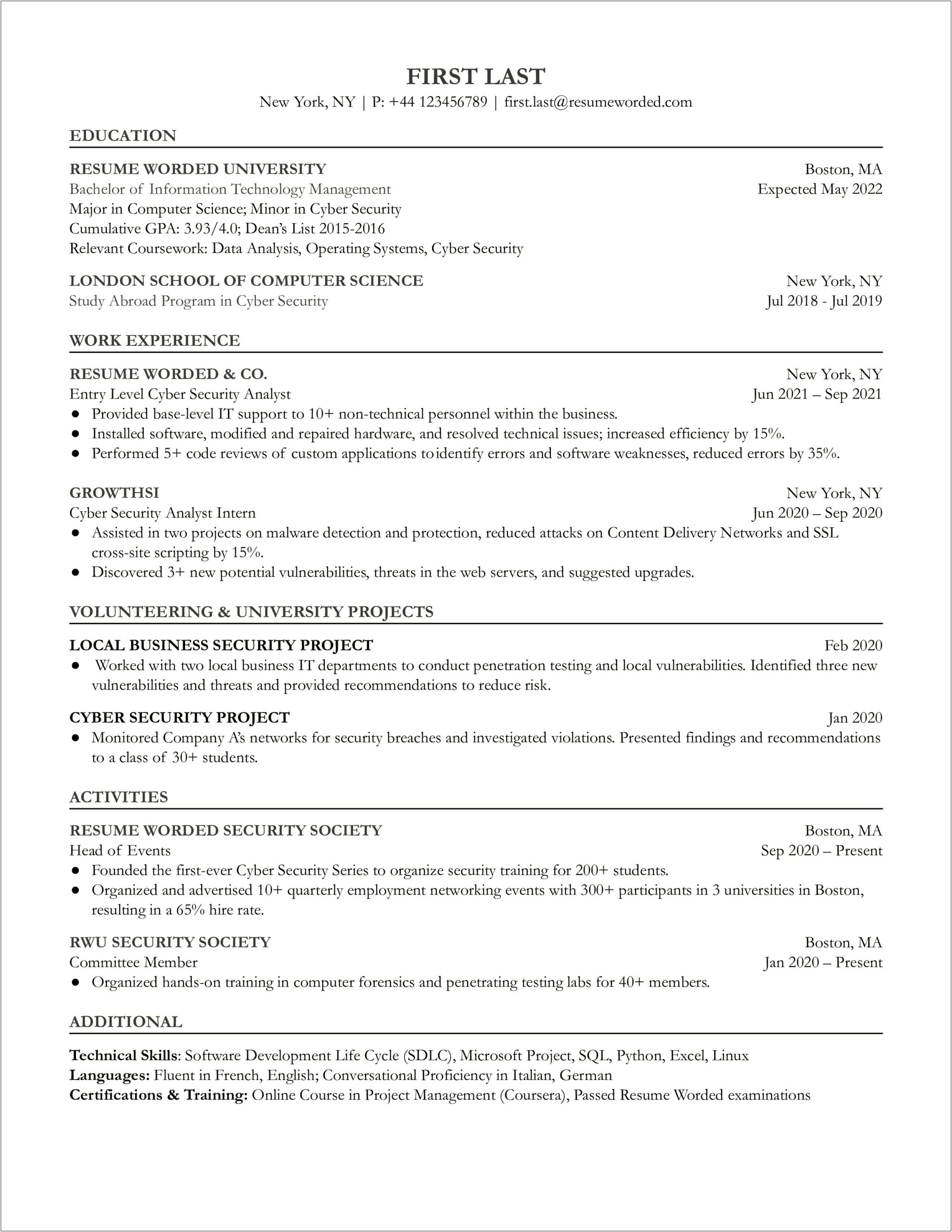 Best Entry Level Cybersecurity Resume