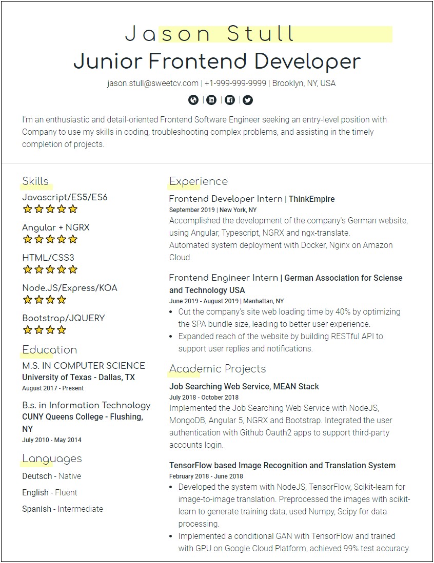 Best Entry Level Full Stack Develope Resume
