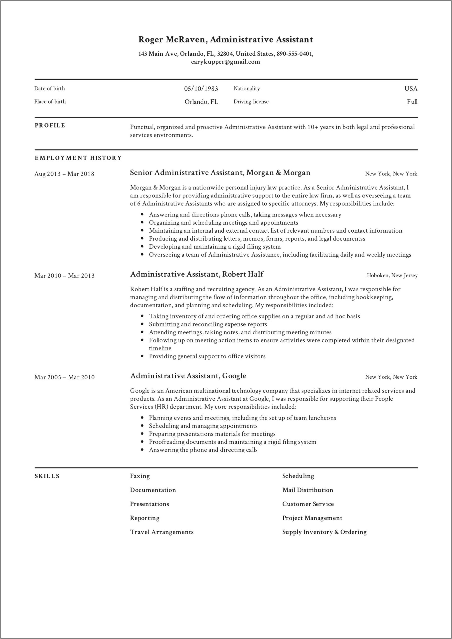Best Executive Assistant Resume Format