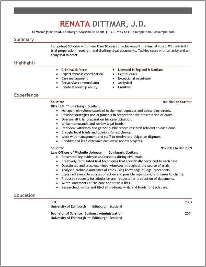 Best Font For A Legal Resume