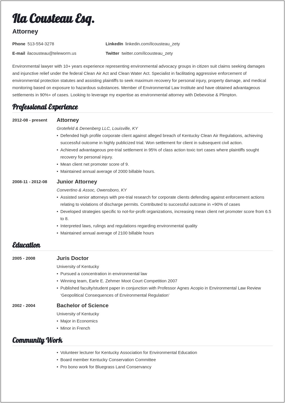 Best Font For Attorney Resume