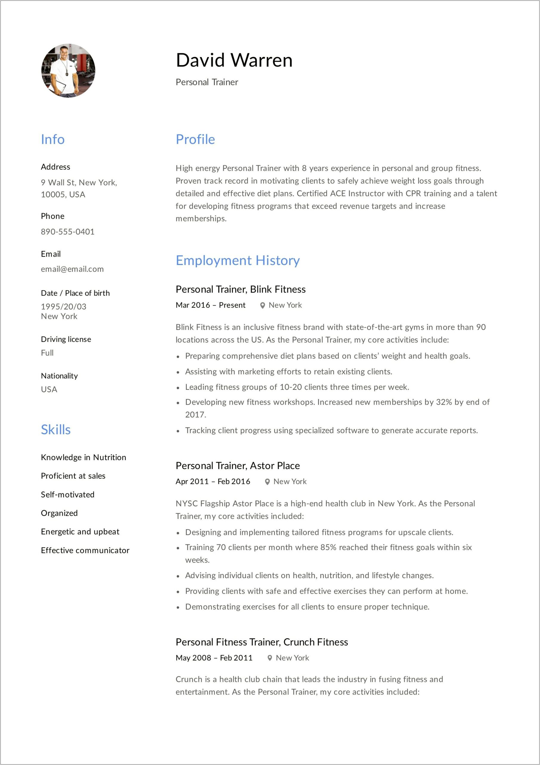 Best Font For Resume For Personal Trainer