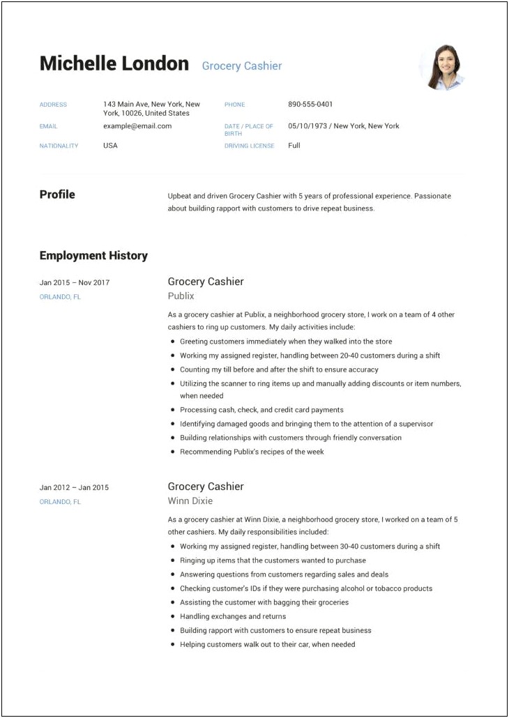 Best Grocery Store Cashier Resume