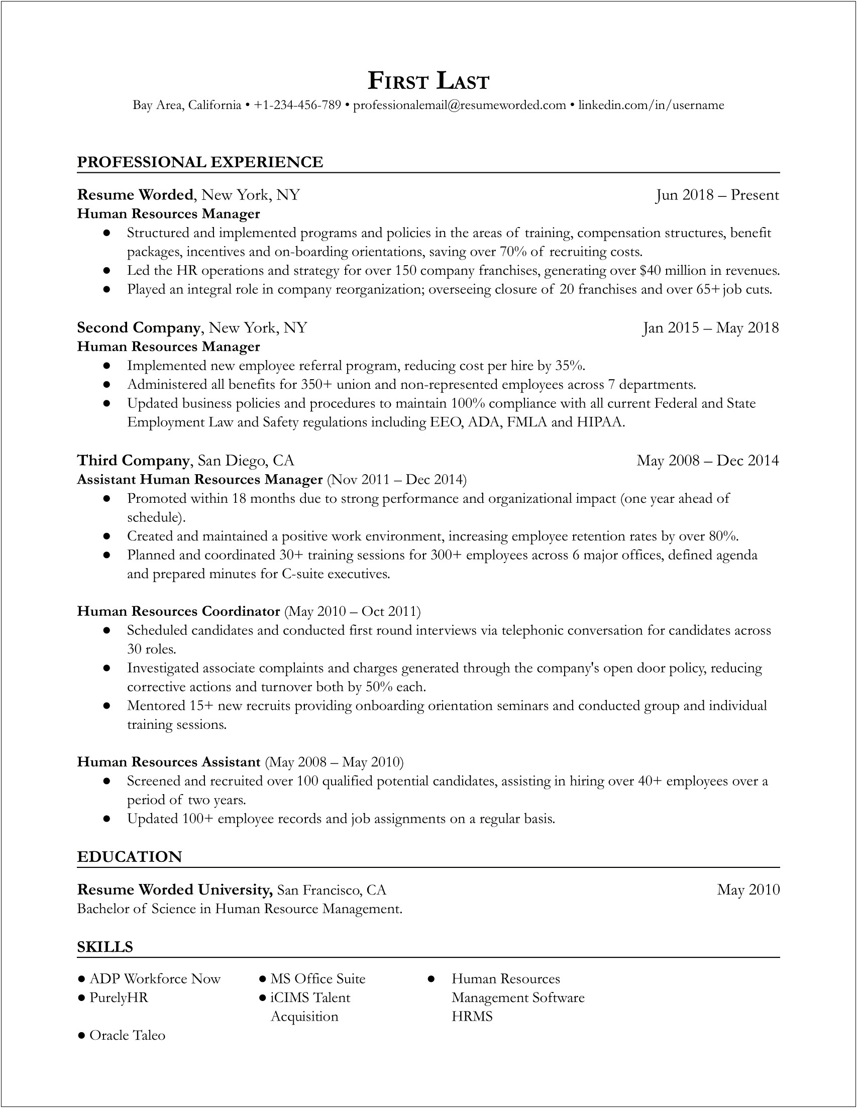 Best Human Resources Resume Skills Examples