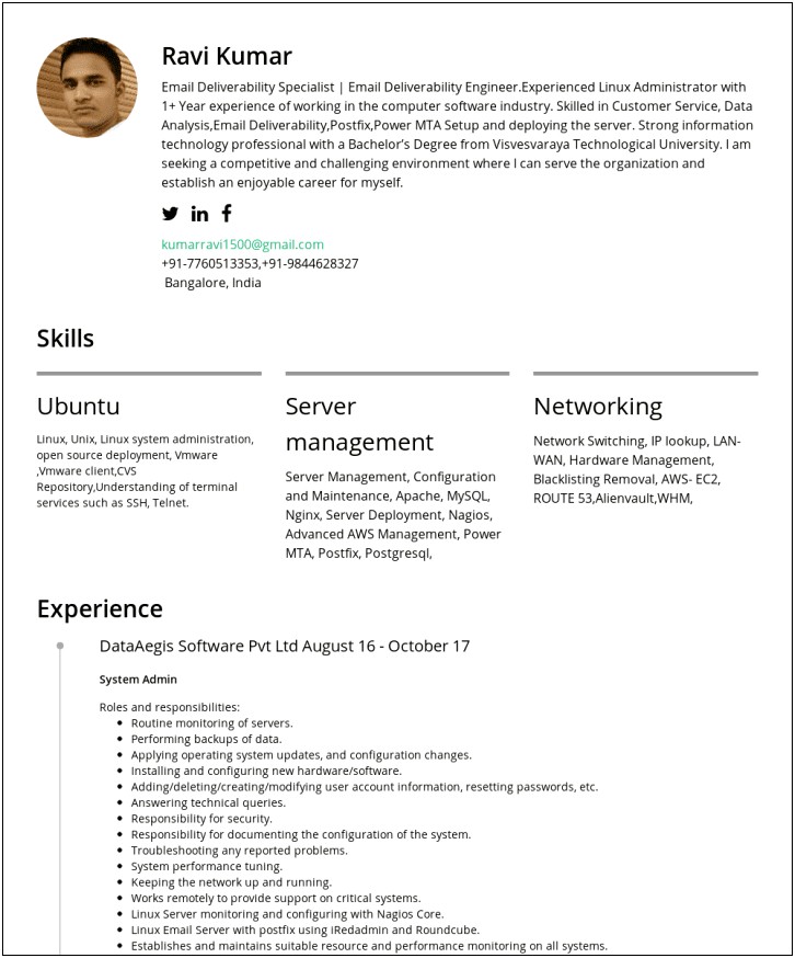 Best Linux System Administrator Resume