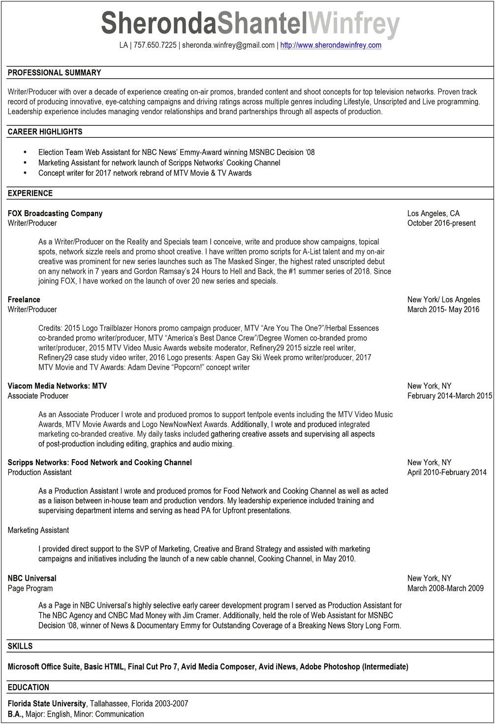 Best Looking Resume For A News Production Assistant