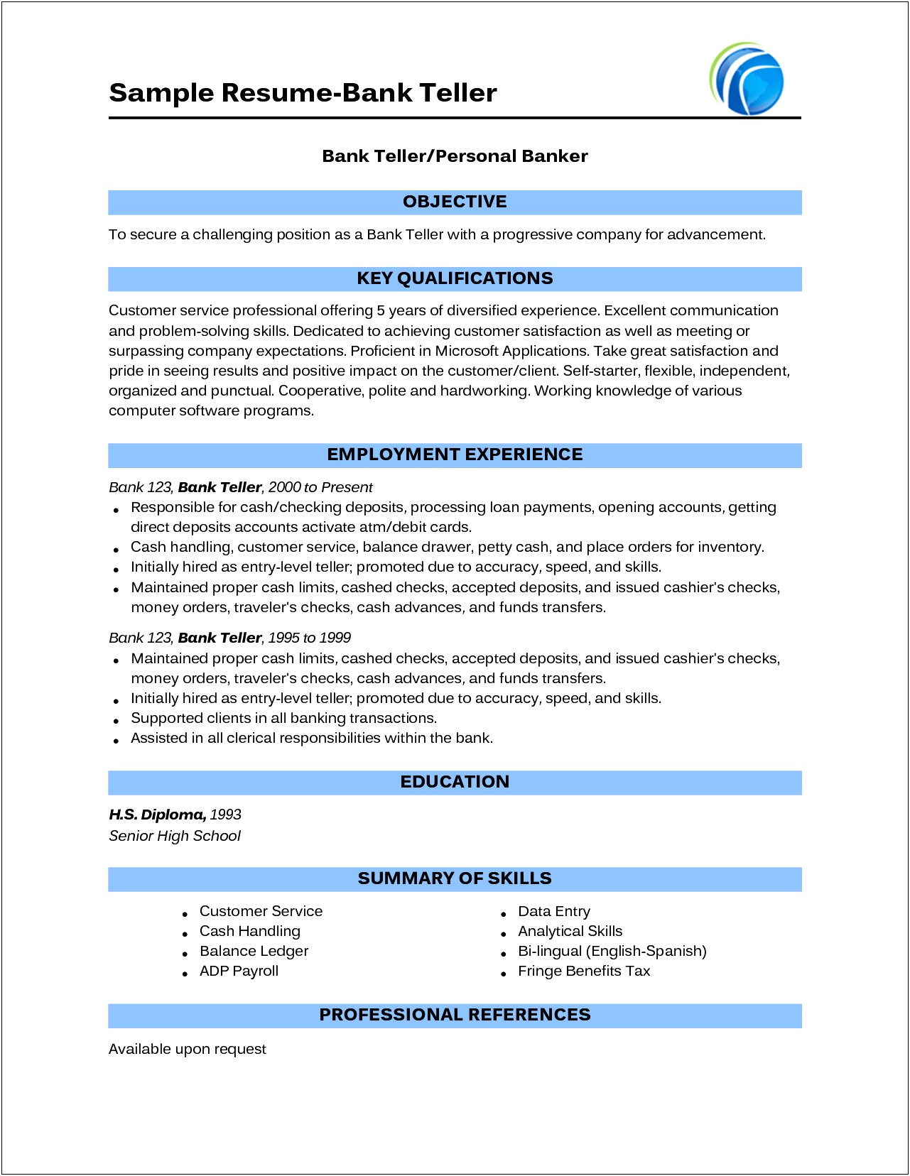 Best Objective For Banks In A Resume