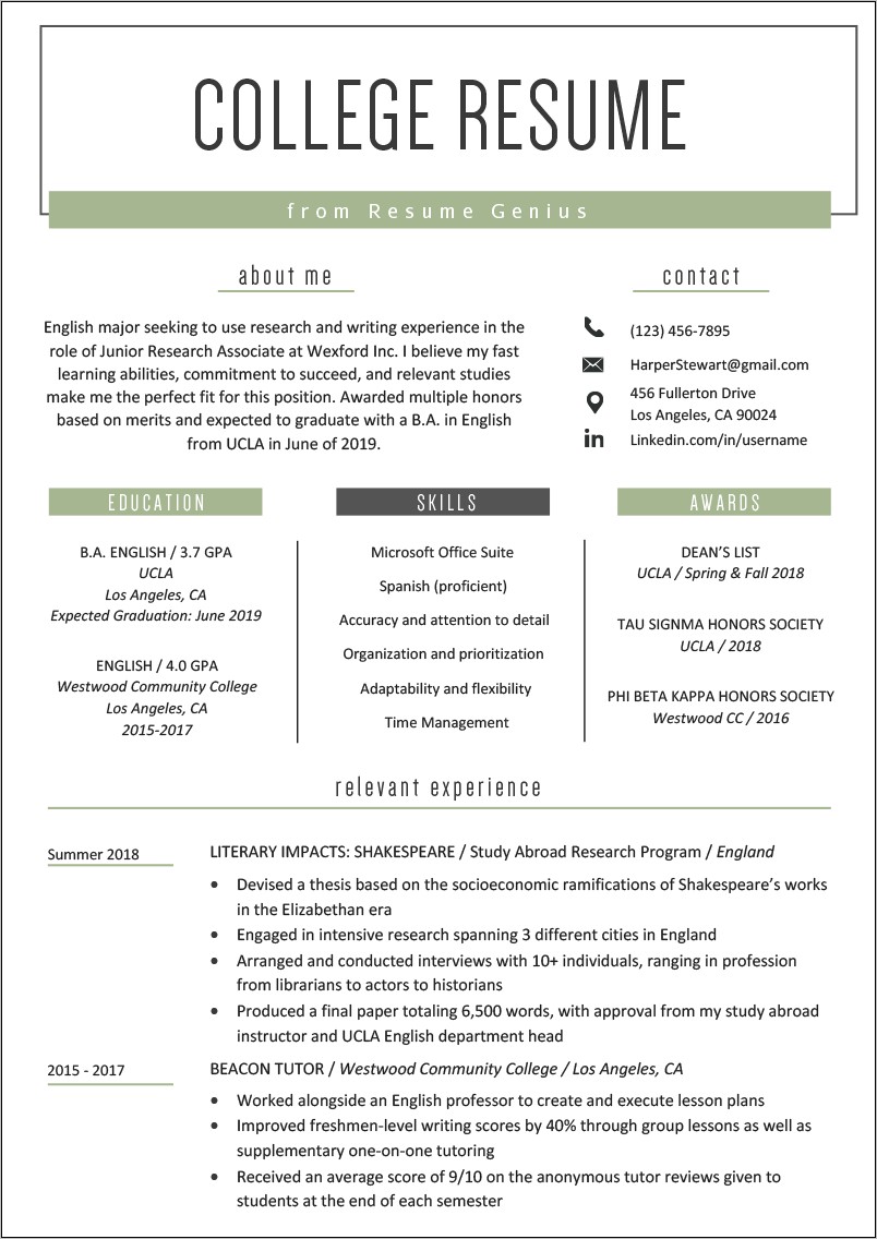 Best Out Of College Resume