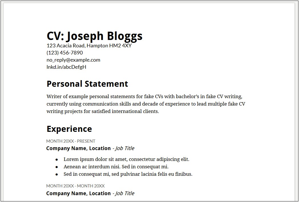 Best Personal Statement For Resume