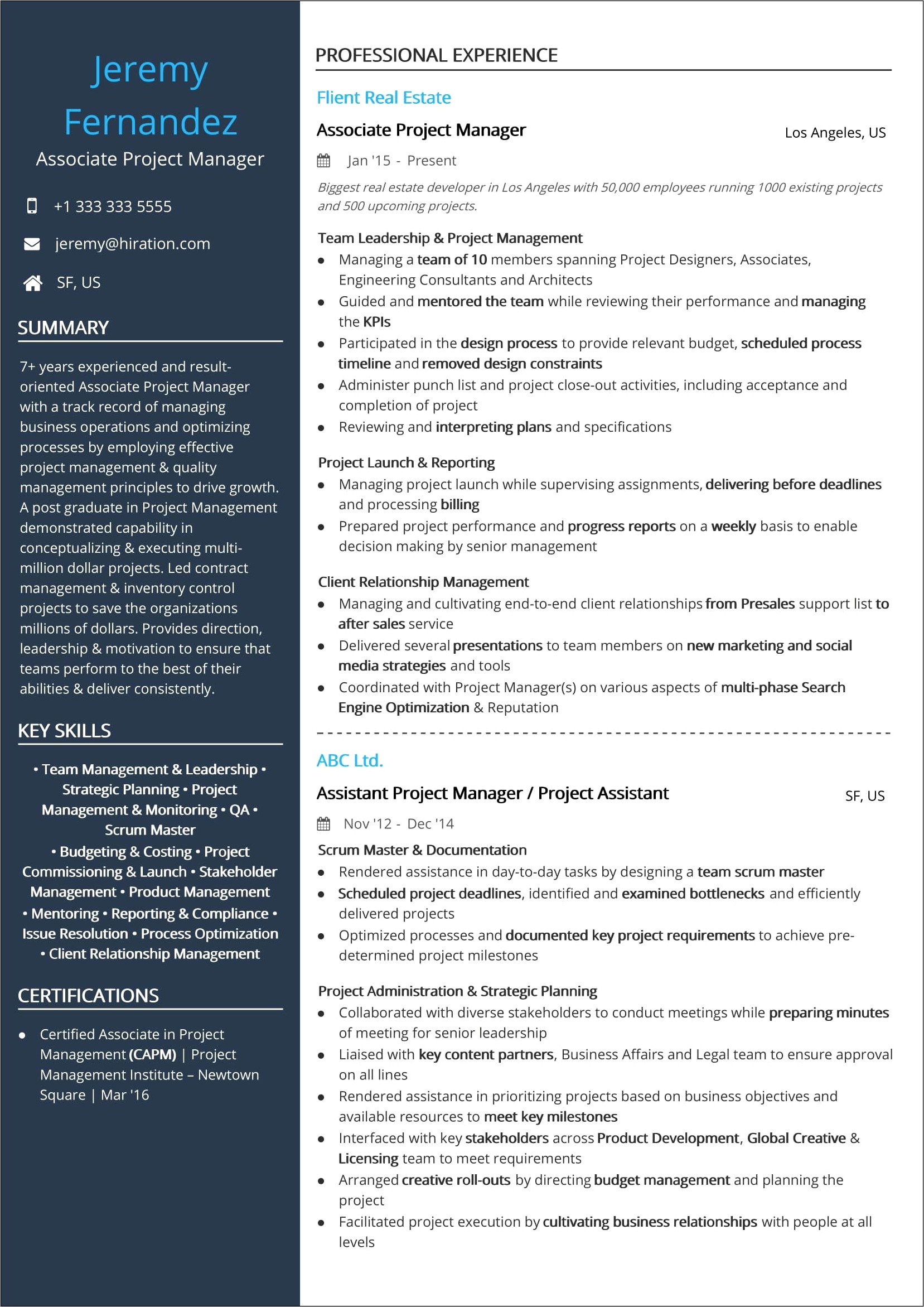 Best Project Manager Resume Download