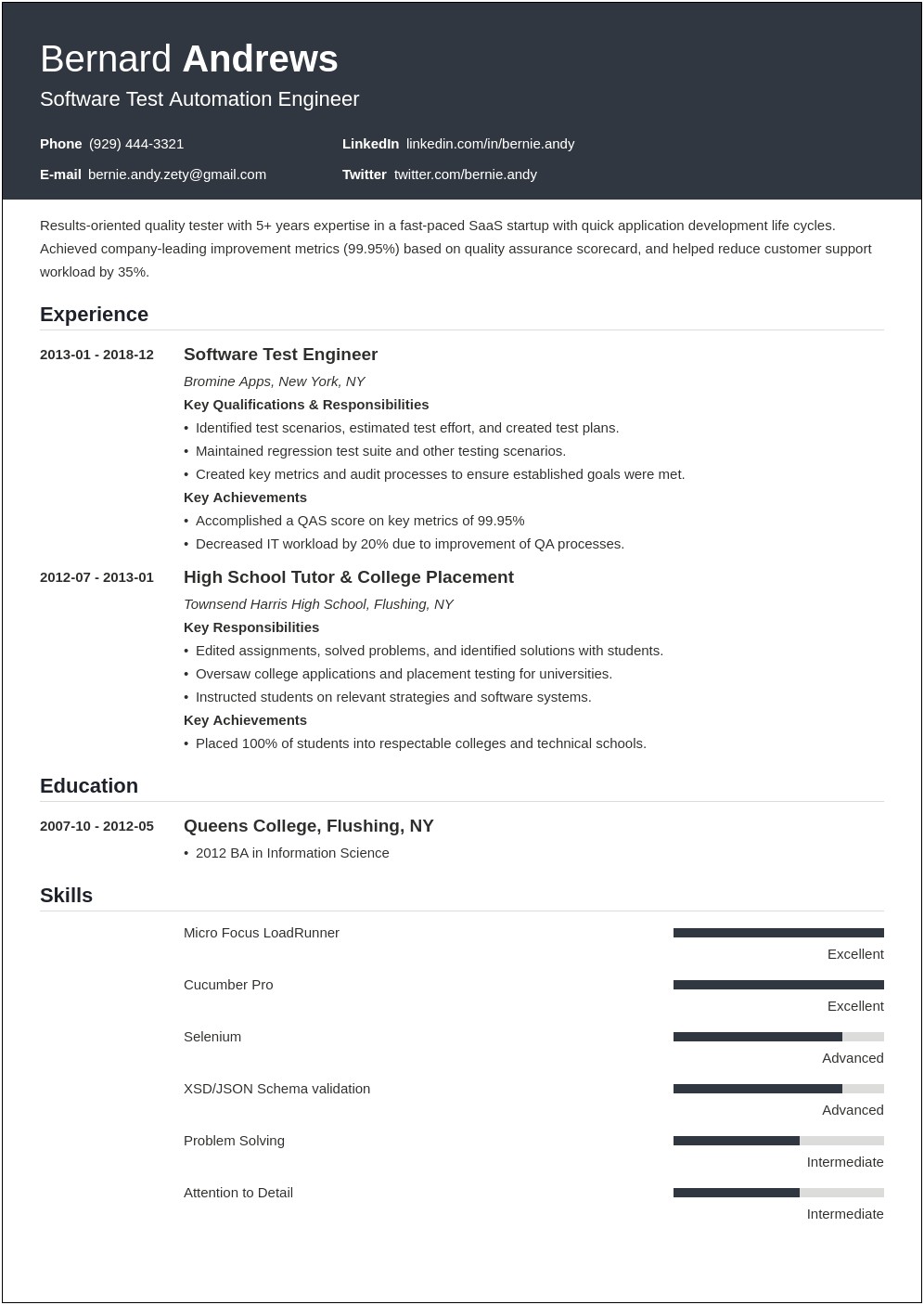 Best Quality Assurance Experienced Resume
